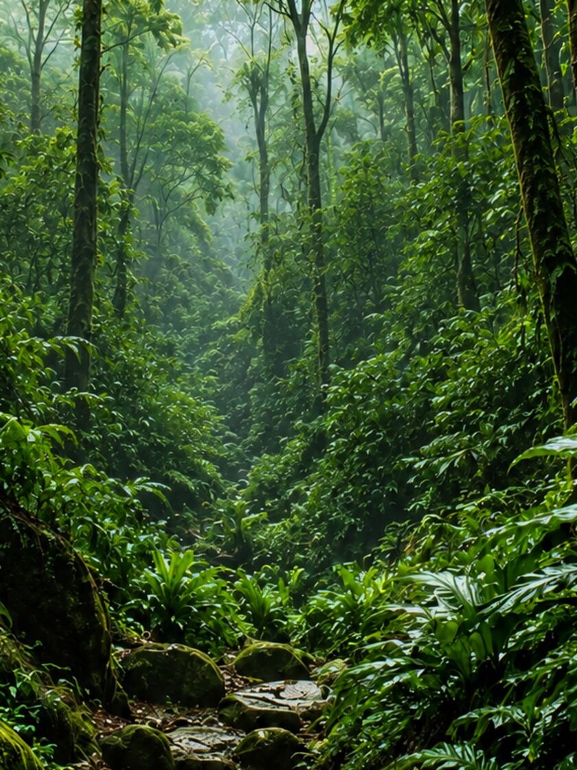 Lembah rimba lebat dengan pepohonan tinggi berlumut
